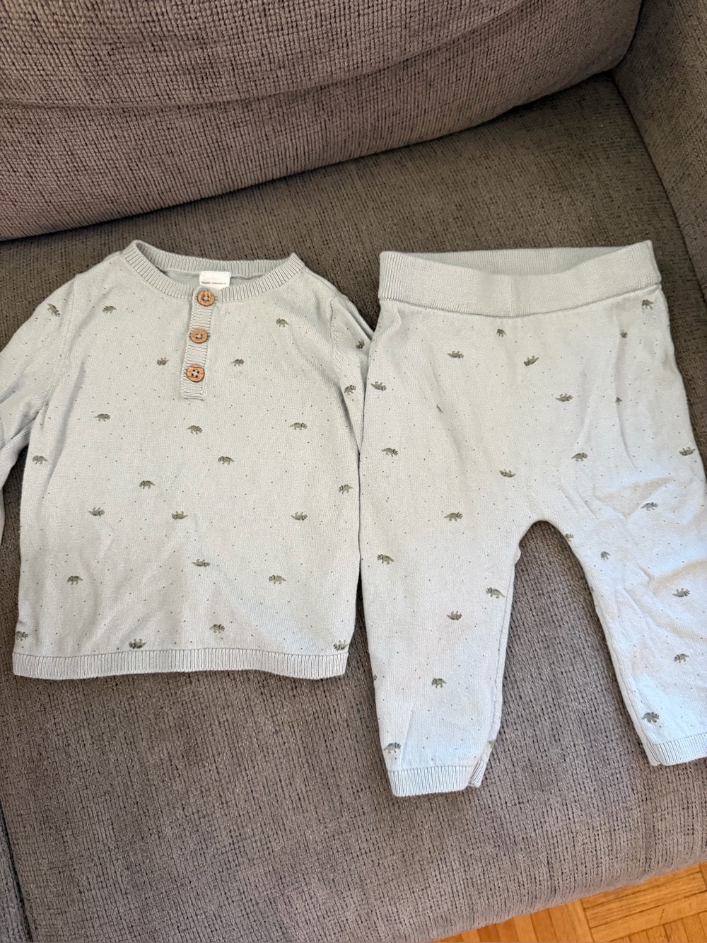 Kids Light Blue Knit Pajama Set with Button Henley